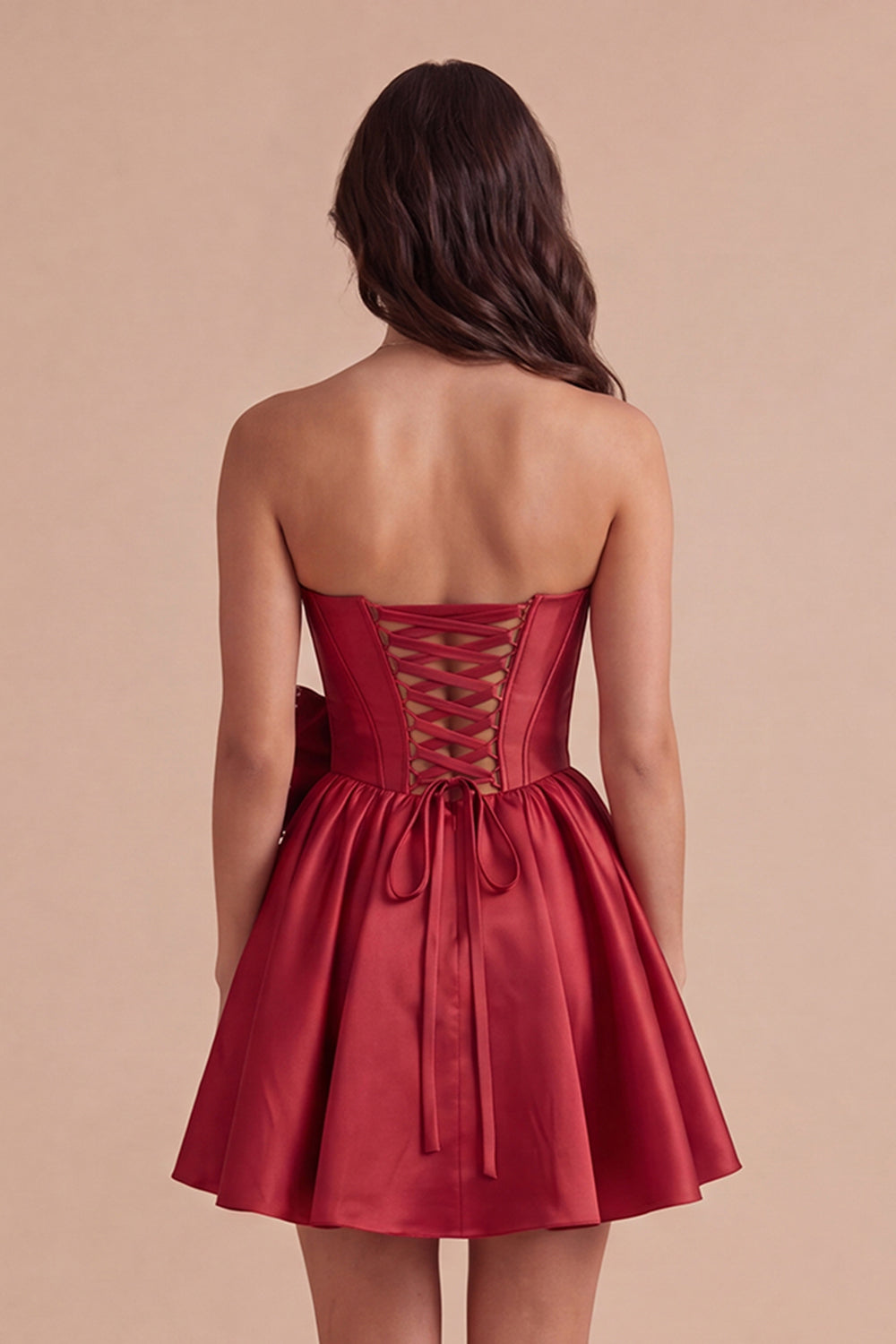 Red Sparkly Beaded Strapless Corset Short Homecoming Dress