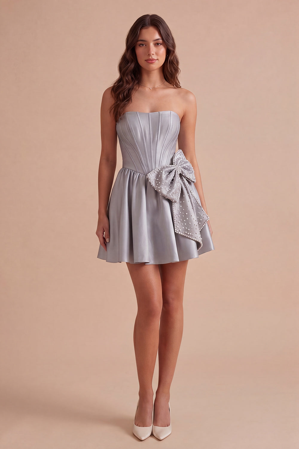 Grey Sparkly Corset Beaded Strapless Short Homecoming Dress