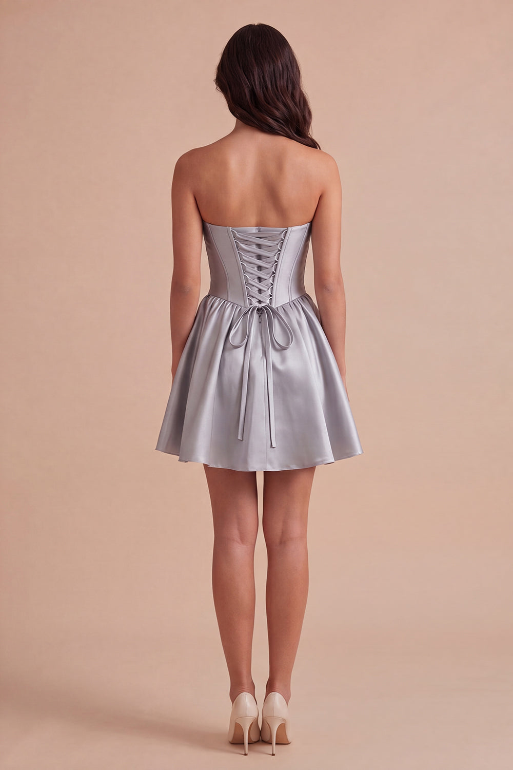 Grey Sparkly Corset Beaded Strapless Short Homecoming Dress
