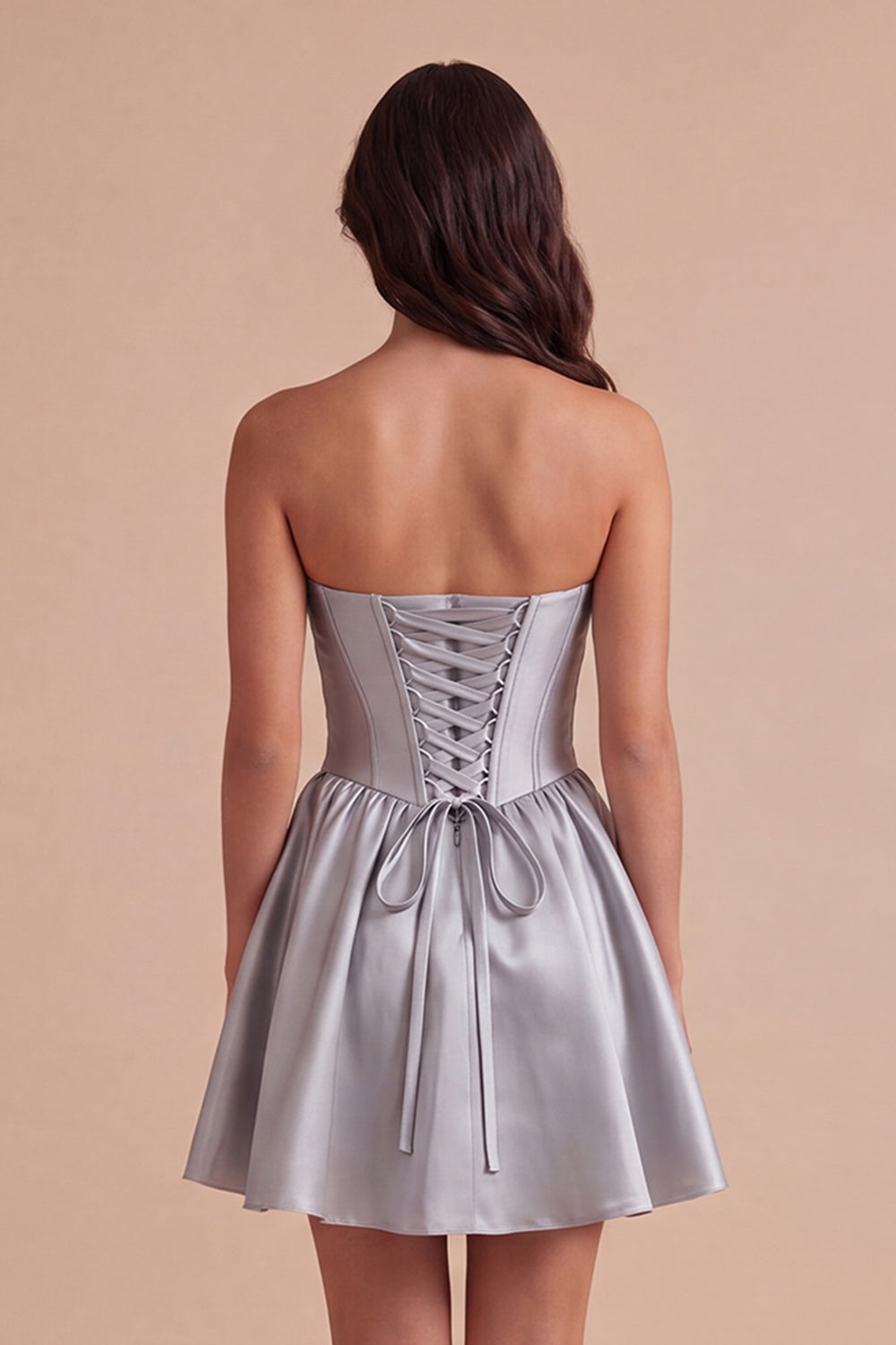 Grey Sparkly Corset Beaded Strapless Short Homecoming Dress