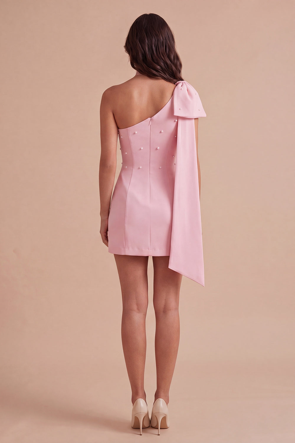 Pink Bodycon One Shoulder Short Homecoming Dress