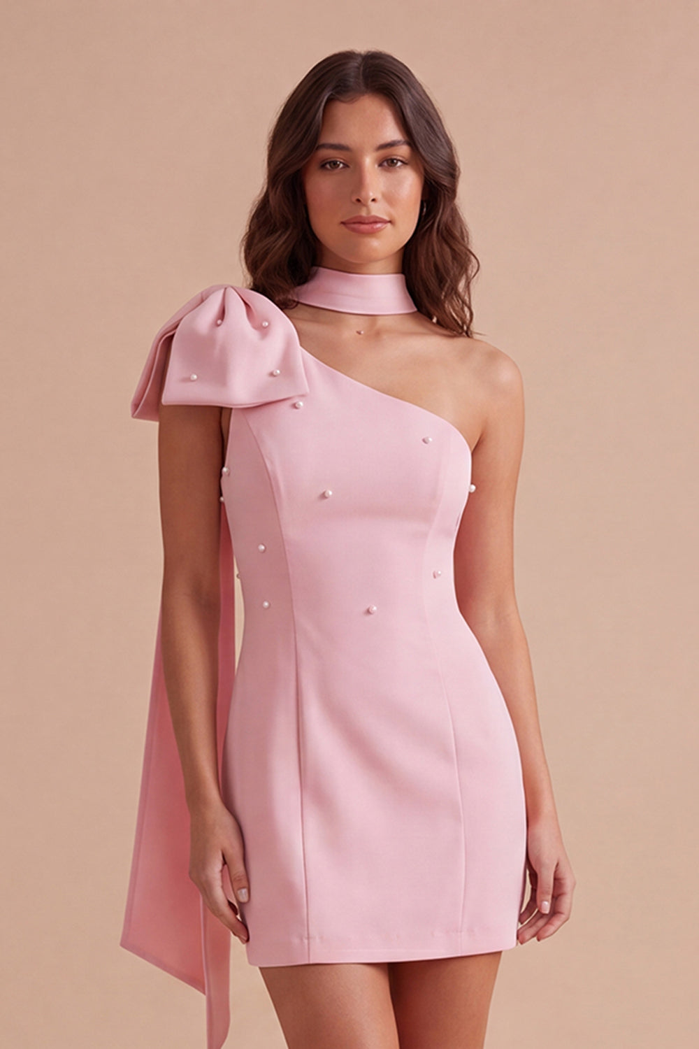 Pink Bodycon One Shoulder Short Homecoming Dress