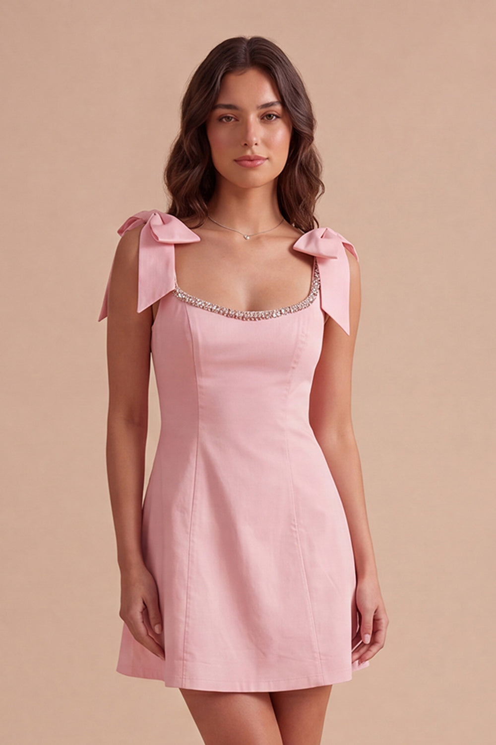 Pink A Line Short Homecoming Dress with Bows
