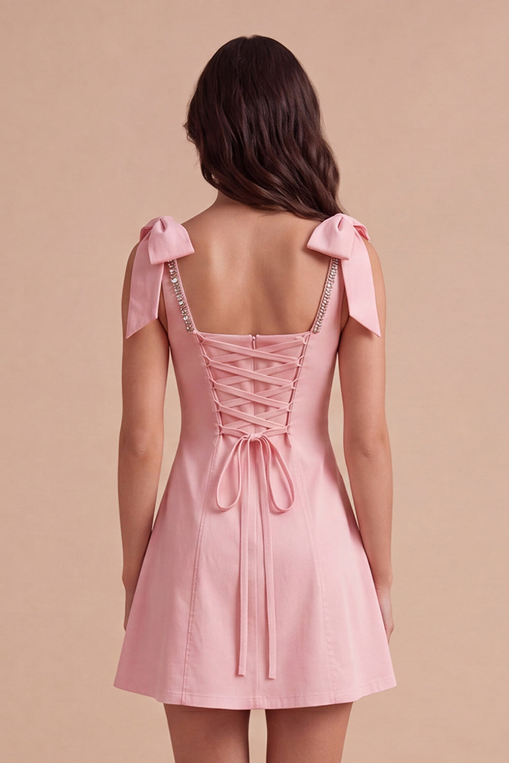 Pink A Line Short Homecoming Dress with Bows