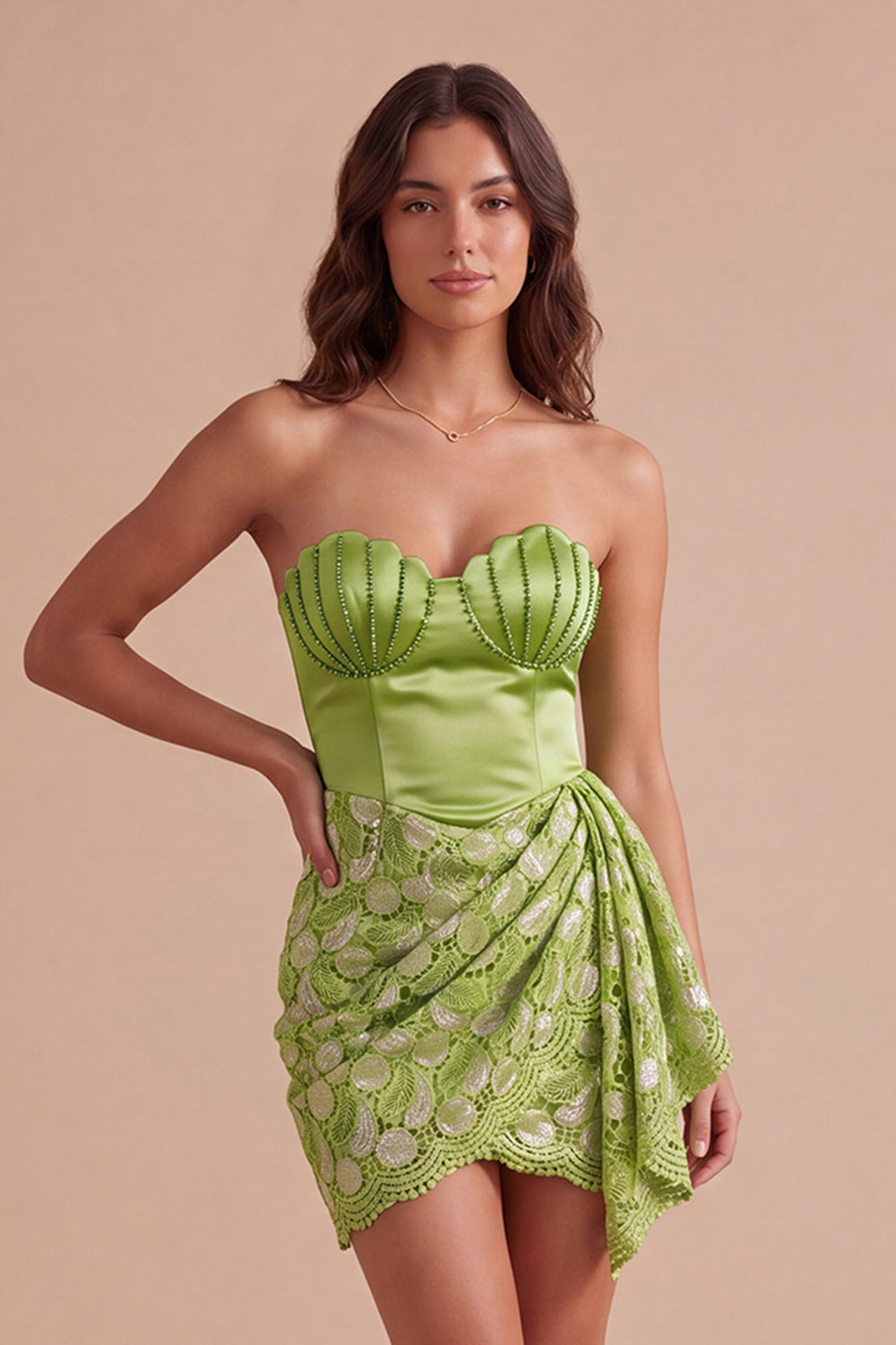 Green Strapless Bodycon Short Homecoming Dress with Slit