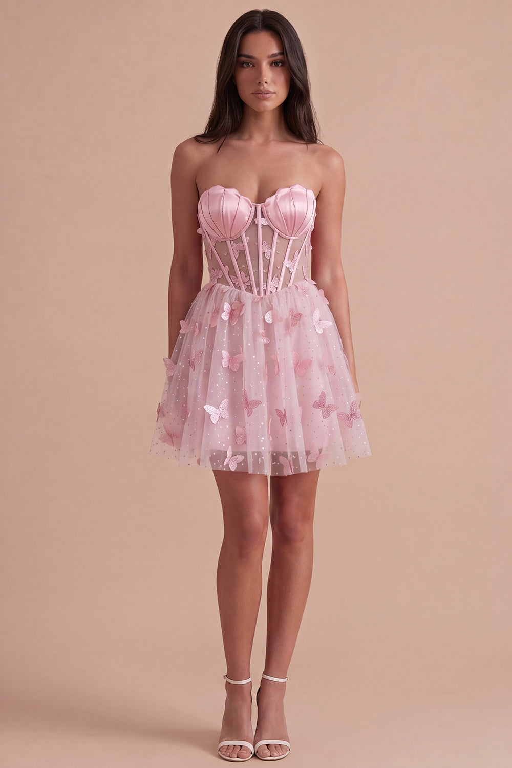 Sparkly Sequin Blush Corset Strapless Short Homecoming Dress