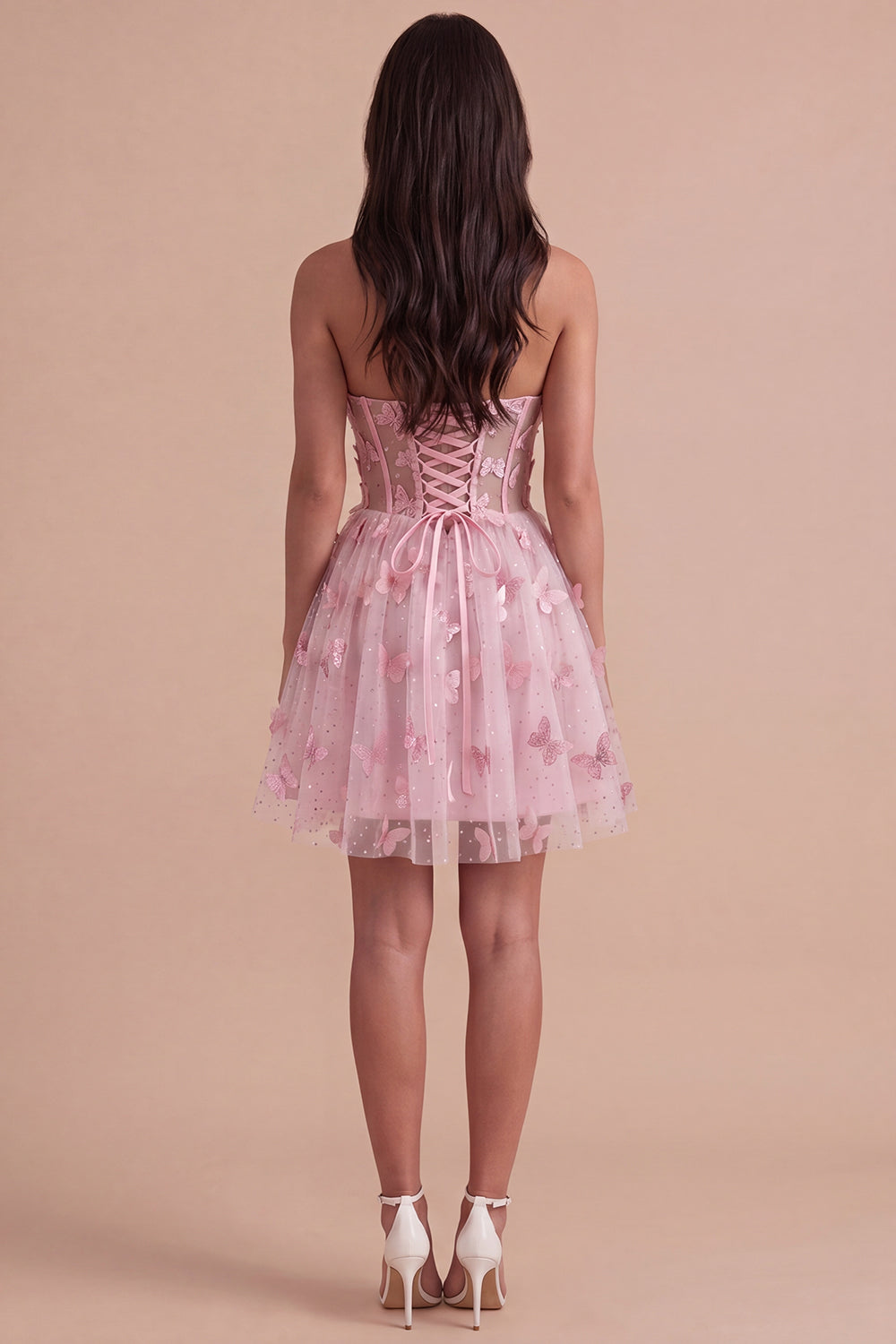 Sparkly Sequin Blush Corset Strapless Short Homecoming Dress