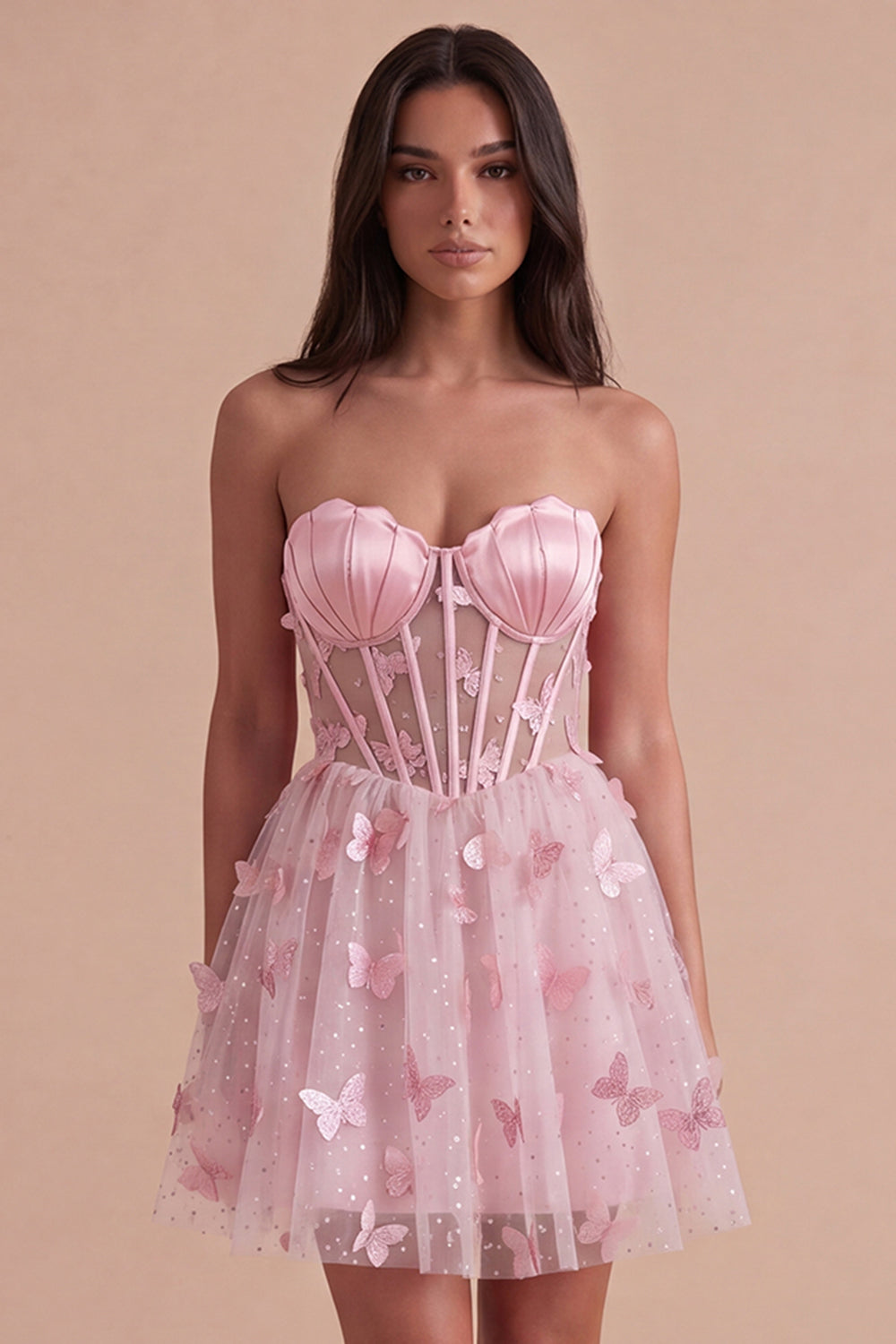 Sparkly Sequin Blush Corset Strapless Short Homecoming Dress
