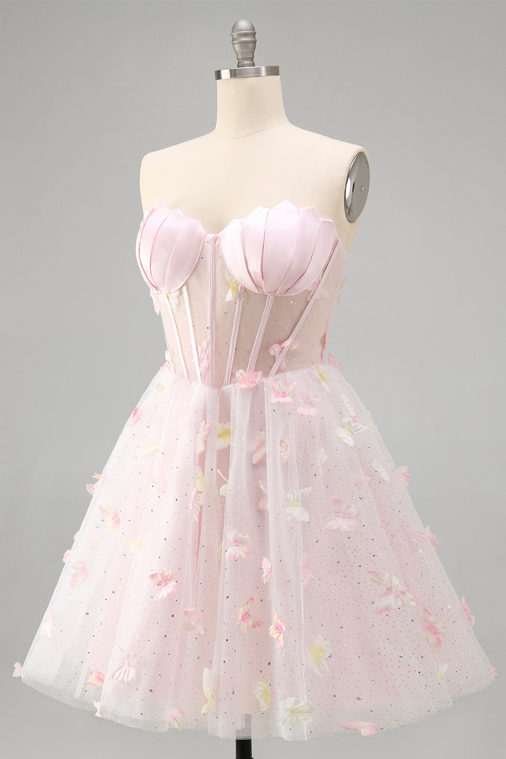 Sparkly Sequin Blush Corset Strapless Short Homecoming Dress