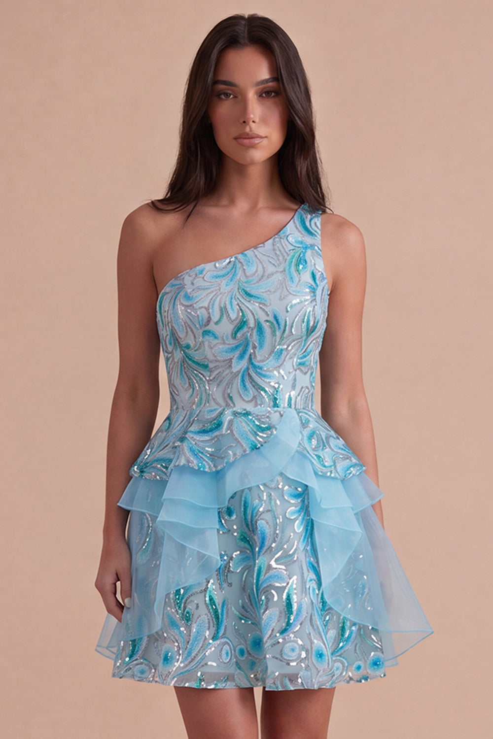 light blue sequin homecoming dress hoco dress loose Alicia Elegant Long Sleeves Mini Sequin Homecoming Dresses, Light Blue
