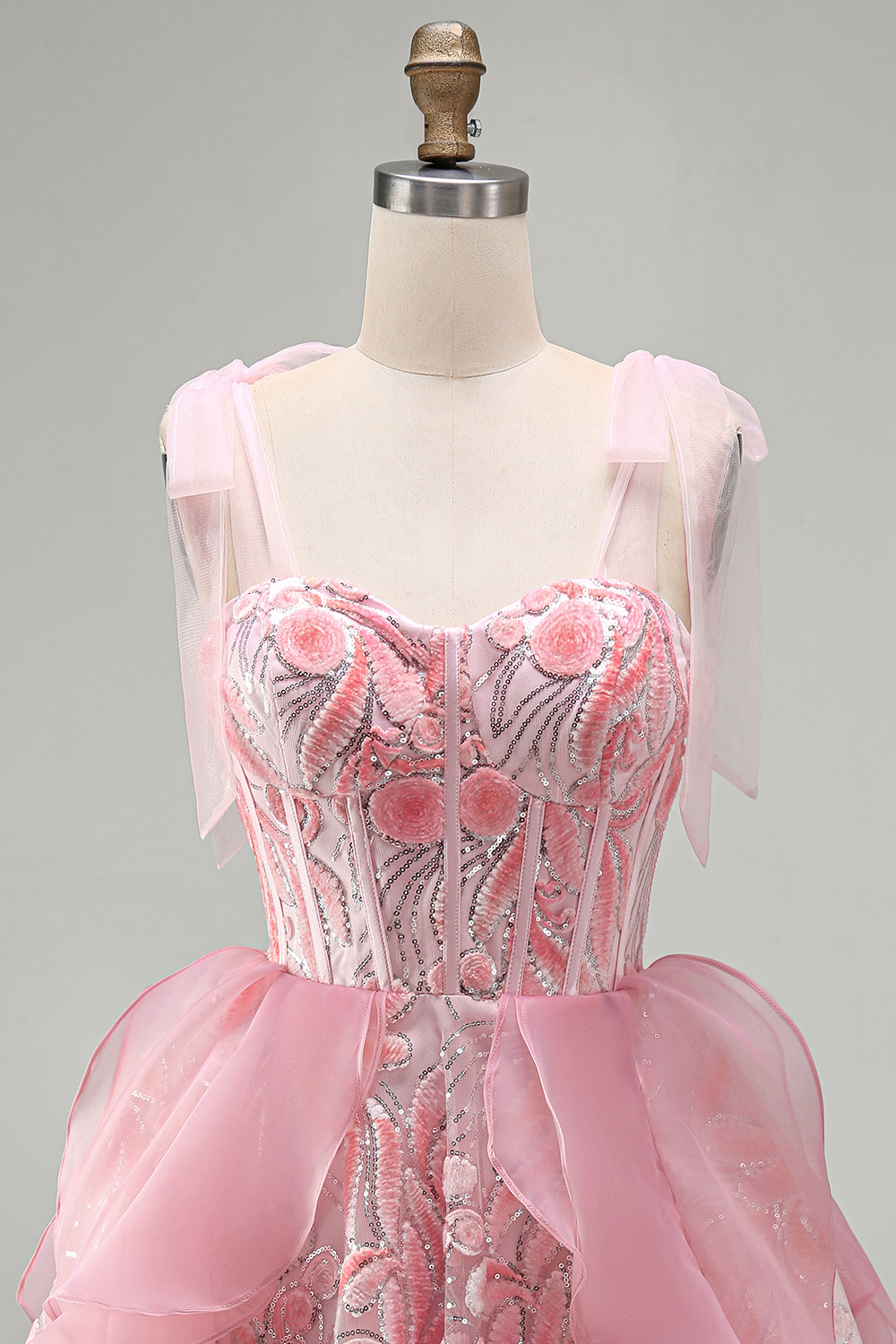Sparkly Pink Corset Sequin Ruffled Short Homecoming Dress