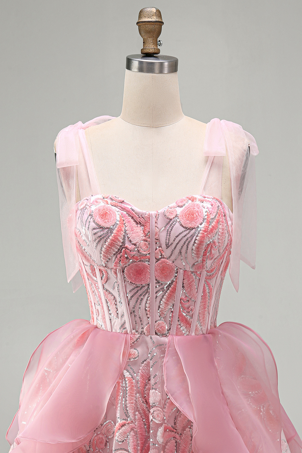 Sparkly Pink Corset Sequin Ruffled Short Homecoming Dress