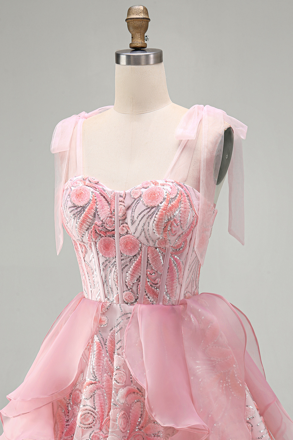 Sparkly Pink Corset Sequin Ruffled Short Homecoming Dress