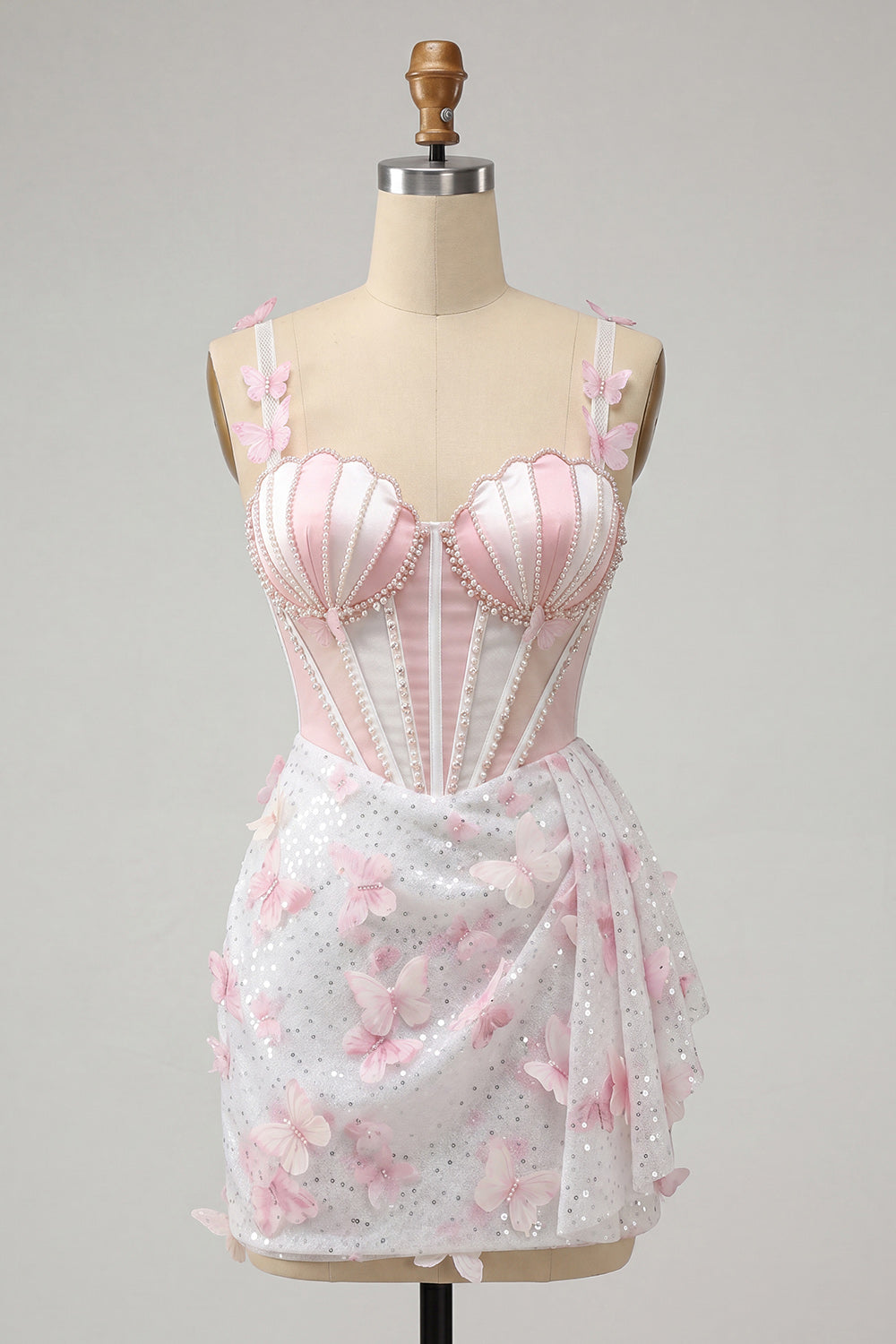Sparkly Blush Sequin Beaded Corset Short Homecoming Dress