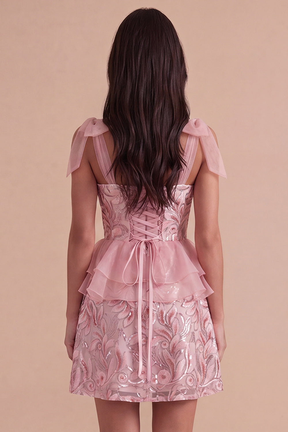 Pink Sparkly Sequin Ruffled Short Homecoming Dress with Slit