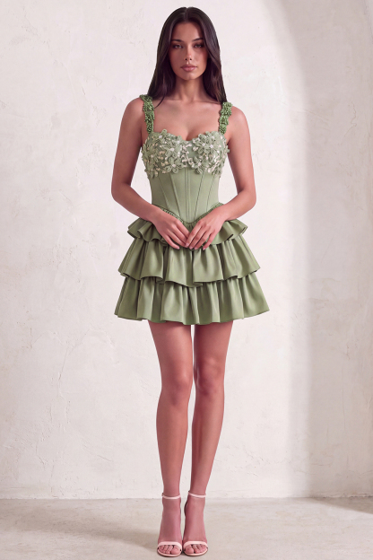 Sparkly Light Purple Corset Beaded Floral Short Homecoming Dress