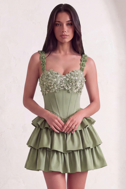 Sparkly Light Purple Corset Beaded Floral Short Homecoming Dress