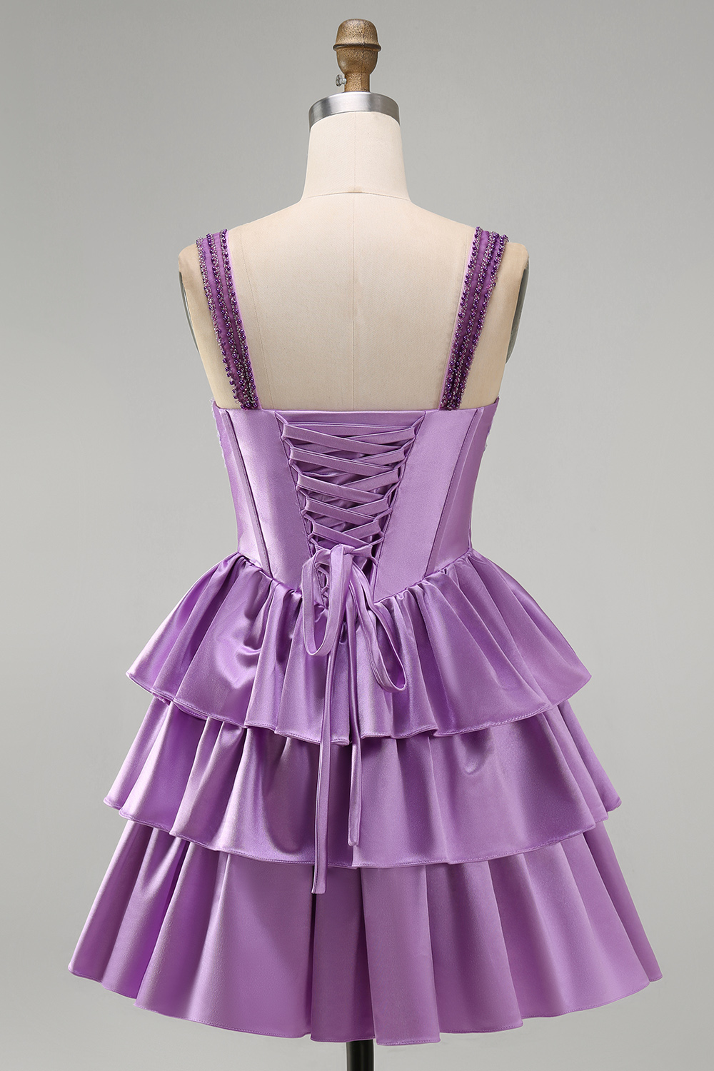 Sparkly Light Purple Corset Beaded Floral Short Homecoming Dress
