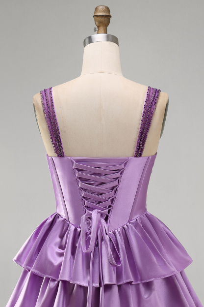 Sparkly Light Purple Corset Beaded Floral Short Homecoming Dress