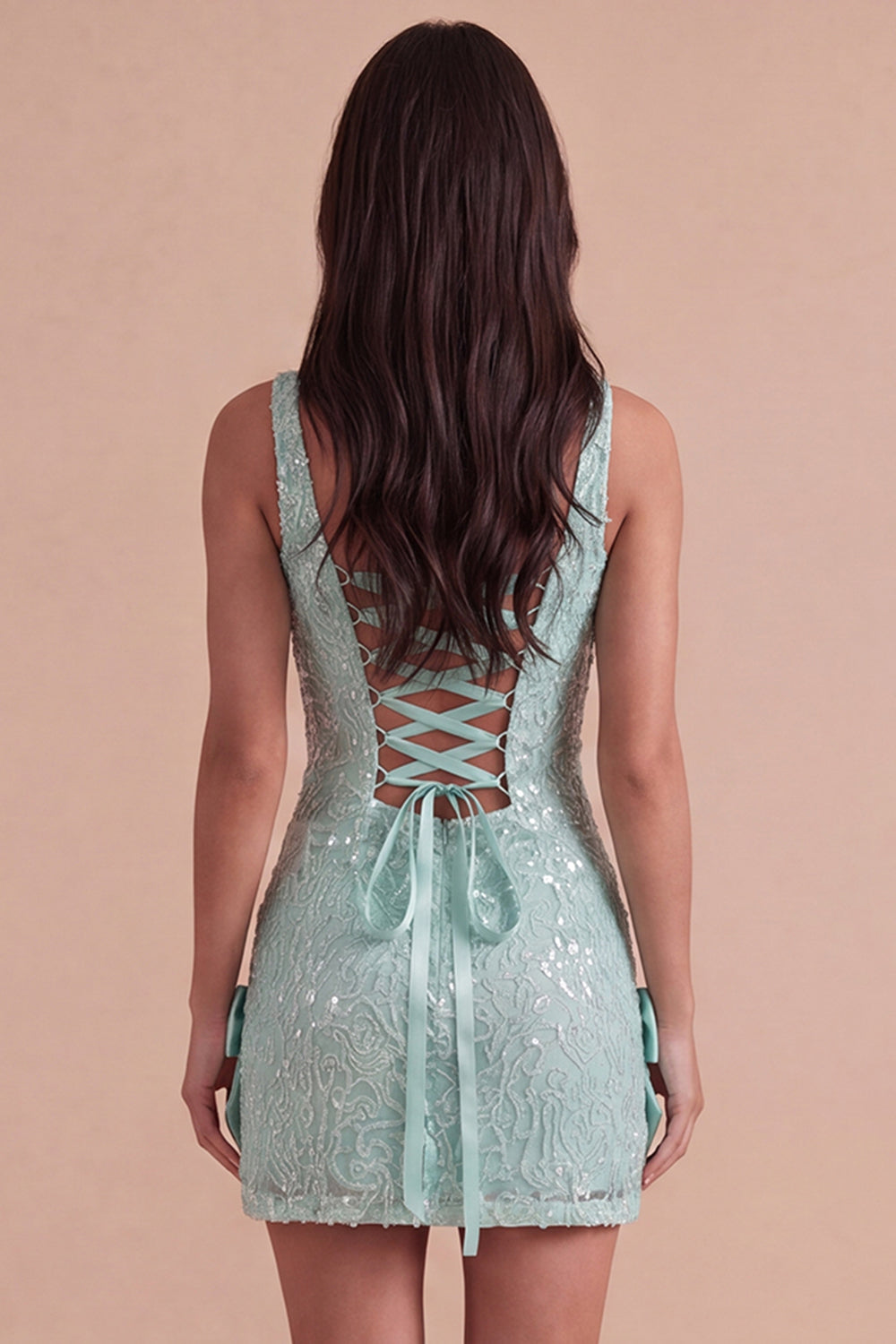 Mint Green Sparkly Sequin Short Homecoming Dress with Slit