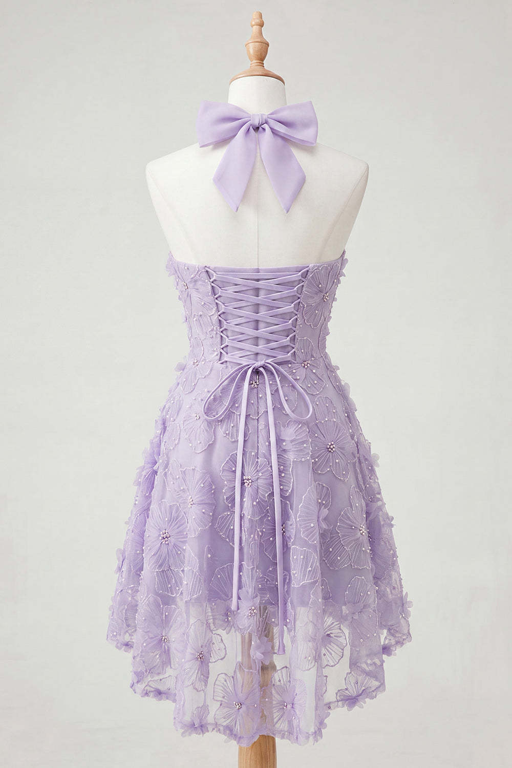 Sparkly Lilac Floral Beaded Halter Short Homecoming Dress