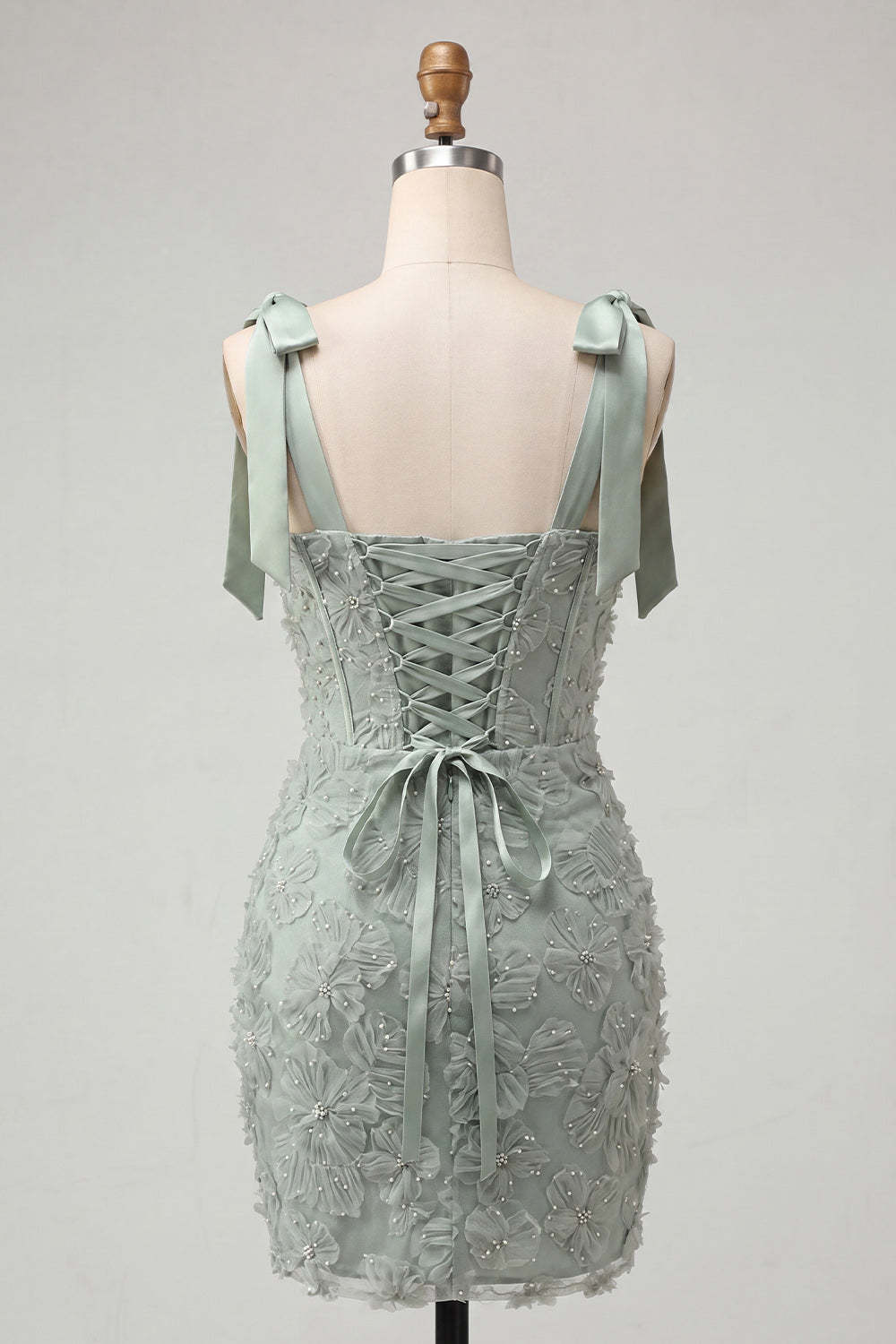 Dusty Sage Sparkly Floral Corset Beaded Short Homecoming Dress