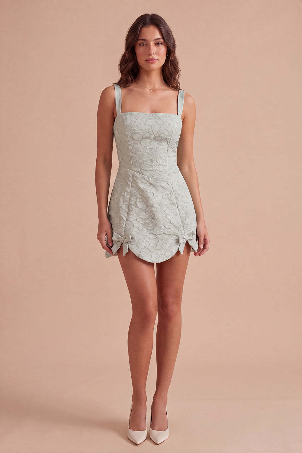 Dusty Sage Floral Jacquard A Line Short Homecoming Dress