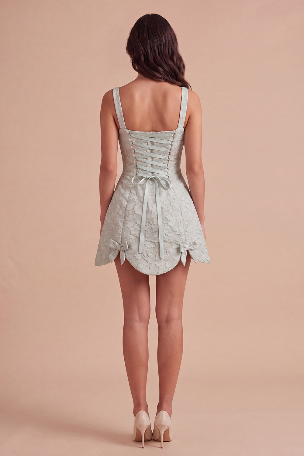 Dusty Sage Floral Jacquard A Line Short Homecoming Dress