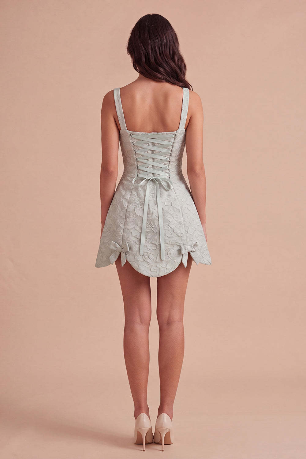 Dusty Sage Floral Jacquard A Line Short Homecoming Dress