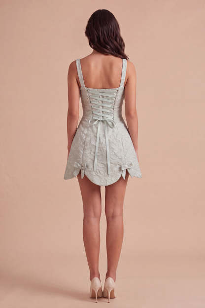 Dusty Sage Floral Jacquard A Line Short Homecoming Dress