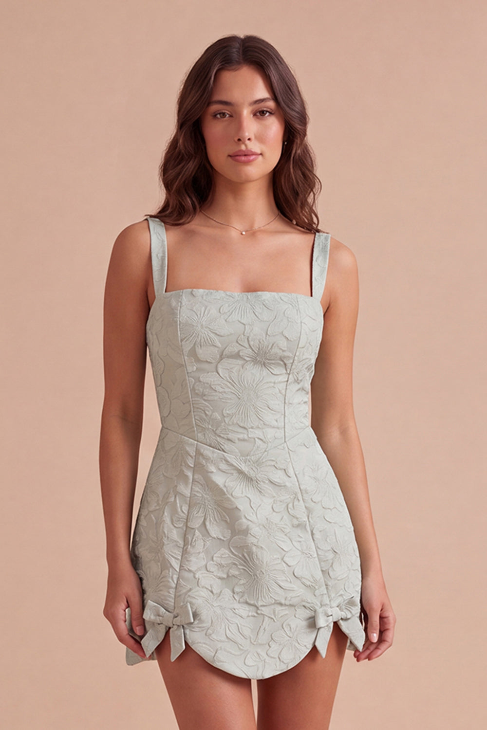 Dusty Sage Floral Jacquard A Line Short Homecoming Dress