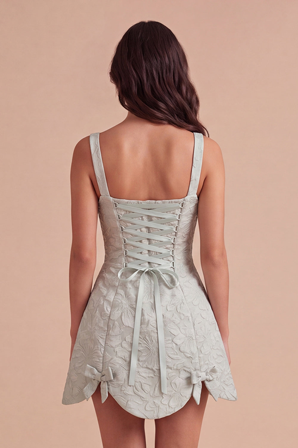 Dusty Sage Floral Jacquard A Line Short Homecoming Dress