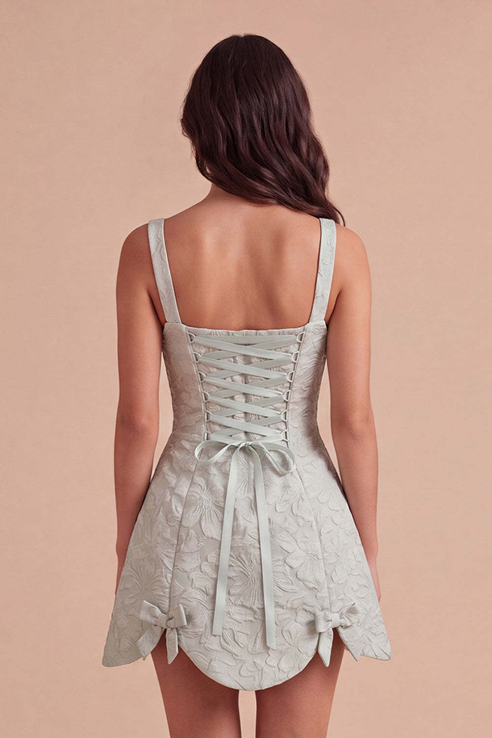 Dusty Sage Floral Jacquard A Line Short Homecoming Dress