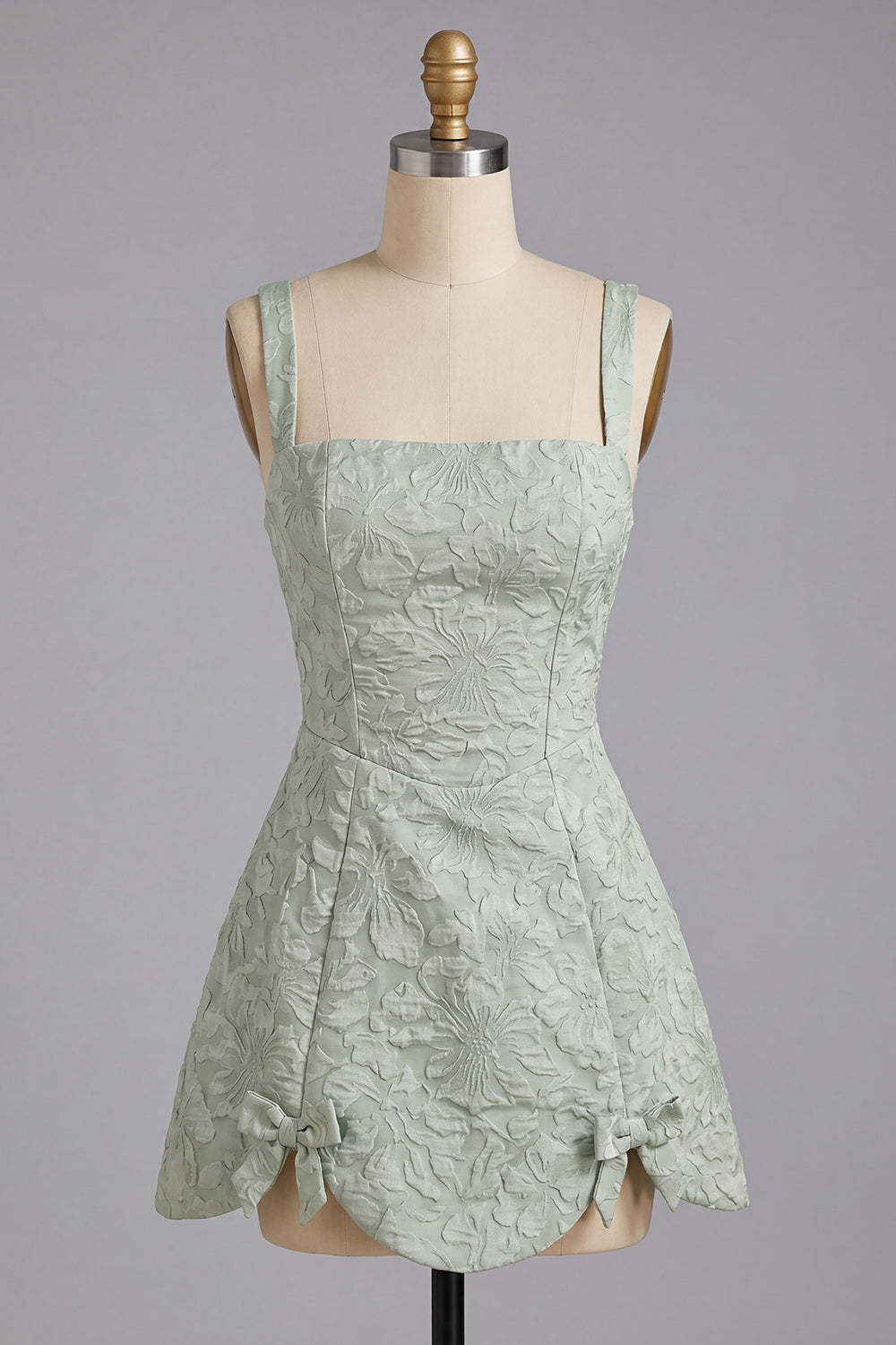 Dusty Sage Floral Jacquard A Line Short Homecoming Dress