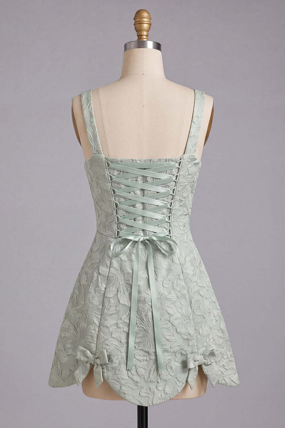 Dusty Sage Floral Jacquard A Line Short Homecoming Dress