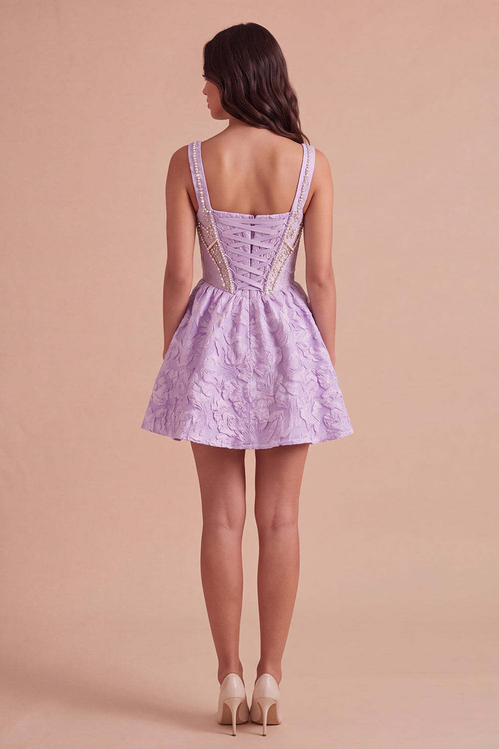 Light Purple Sparkly Beaded Floral Corset Short Homecoming Dress