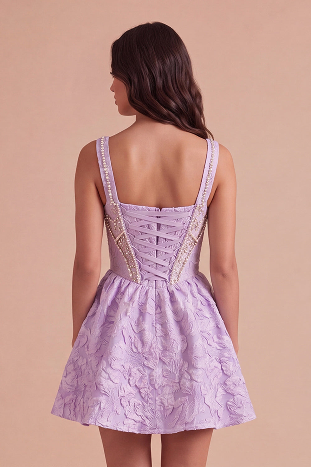 Light Purple Sparkly Beaded Floral Corset Short Homecoming Dress