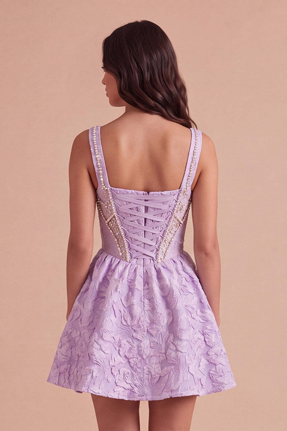 Light Purple Sparkly Beaded Floral Corset Short Homecoming Dress