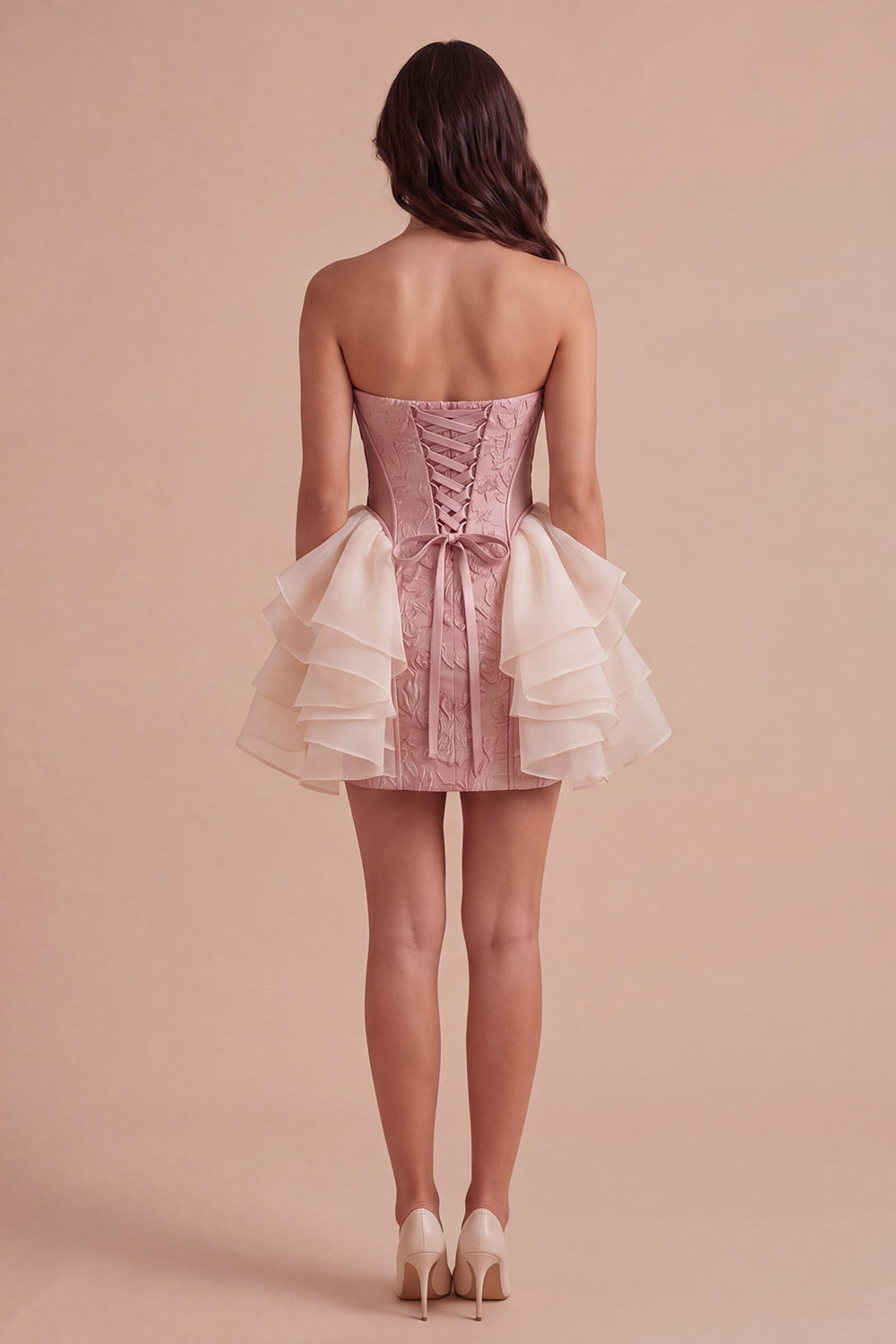 Light Pink Floral Ruffled Bodycon Short Homecoming Dress