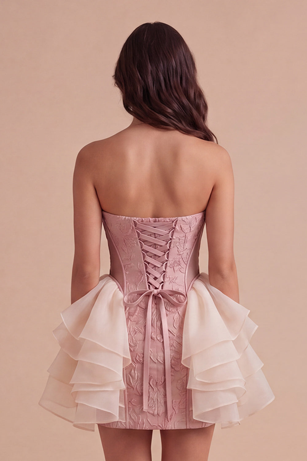 Light Pink Floral Ruffled Bodycon Short Homecoming Dress