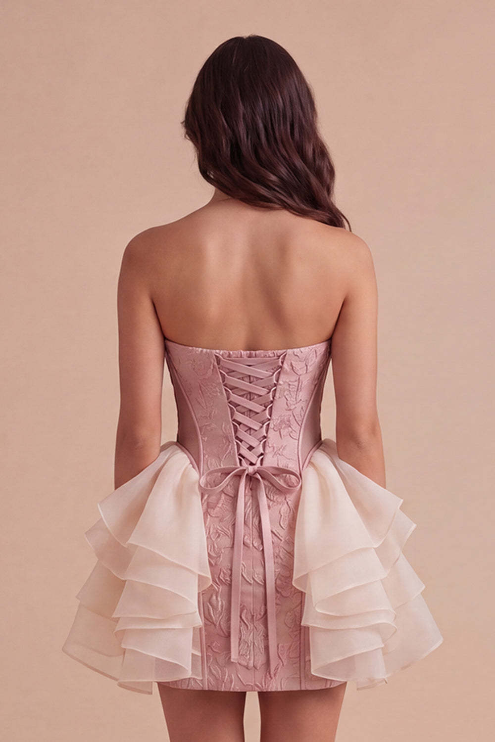 Light Pink Floral Ruffled Bodycon Short Homecoming Dress