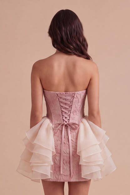 Light Pink Floral Ruffled Bodycon Short Homecoming Dress