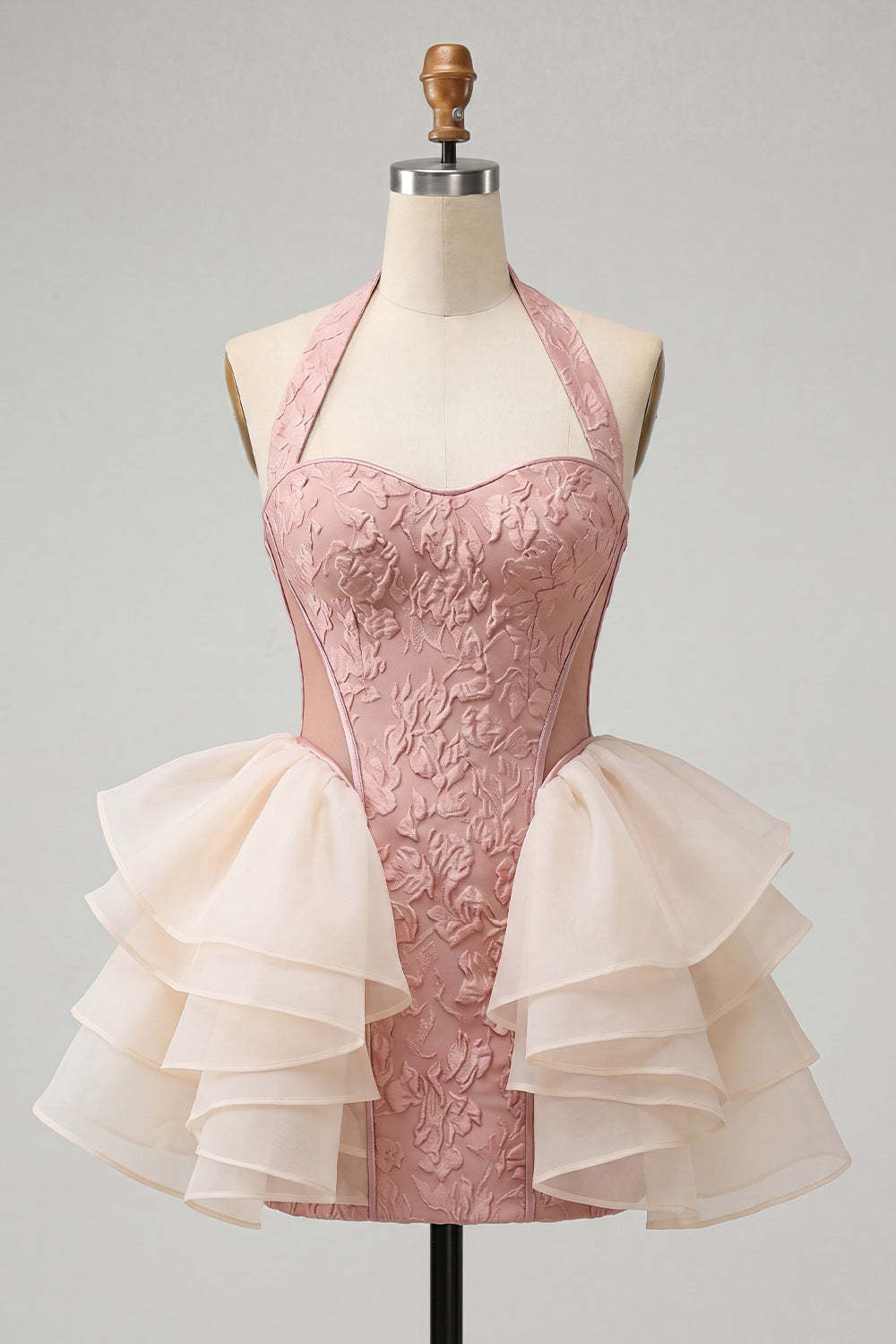 Light Pink Floral Ruffled Bodycon Short Homecoming Dress