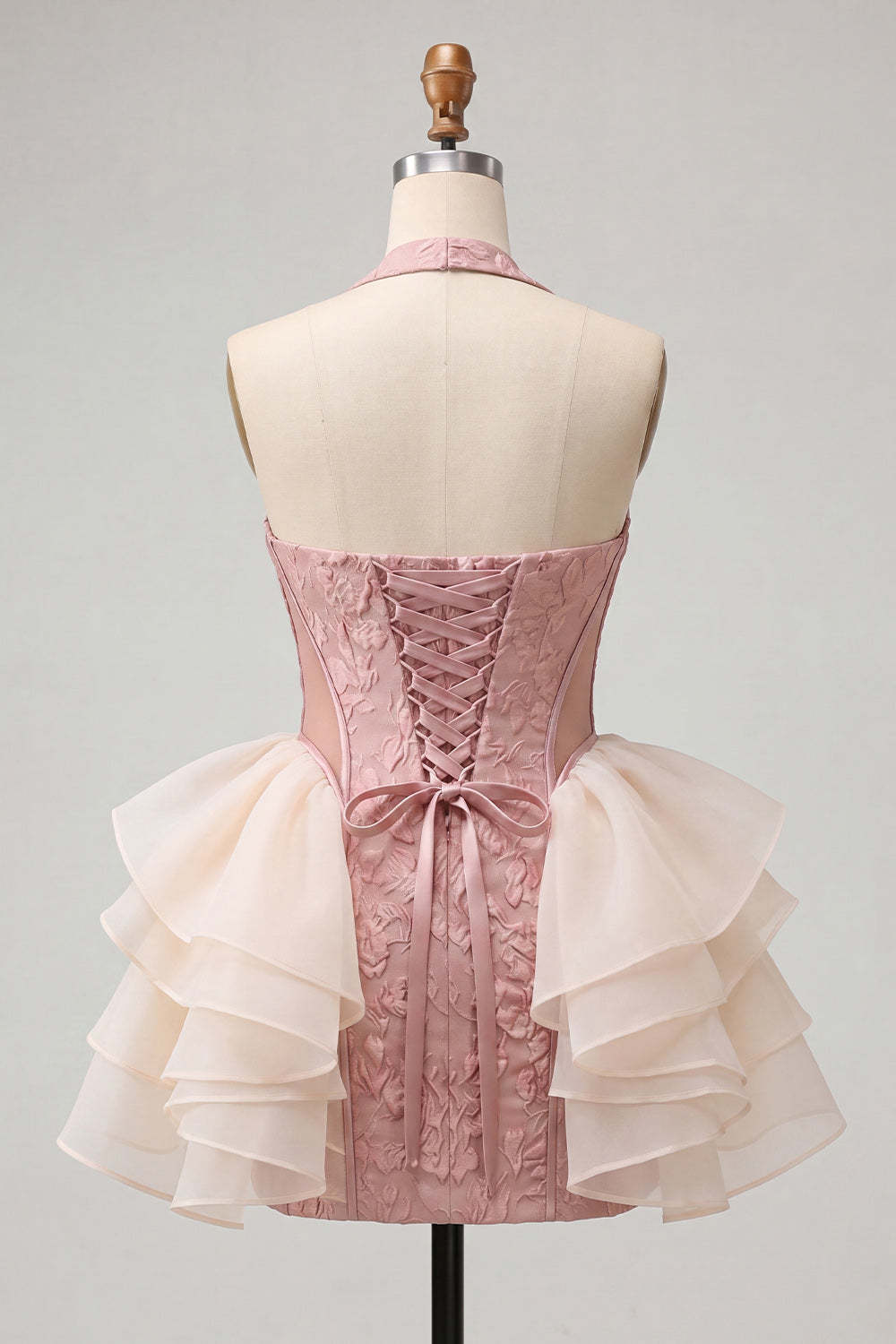Light Pink Floral Ruffled Bodycon Short Homecoming Dress