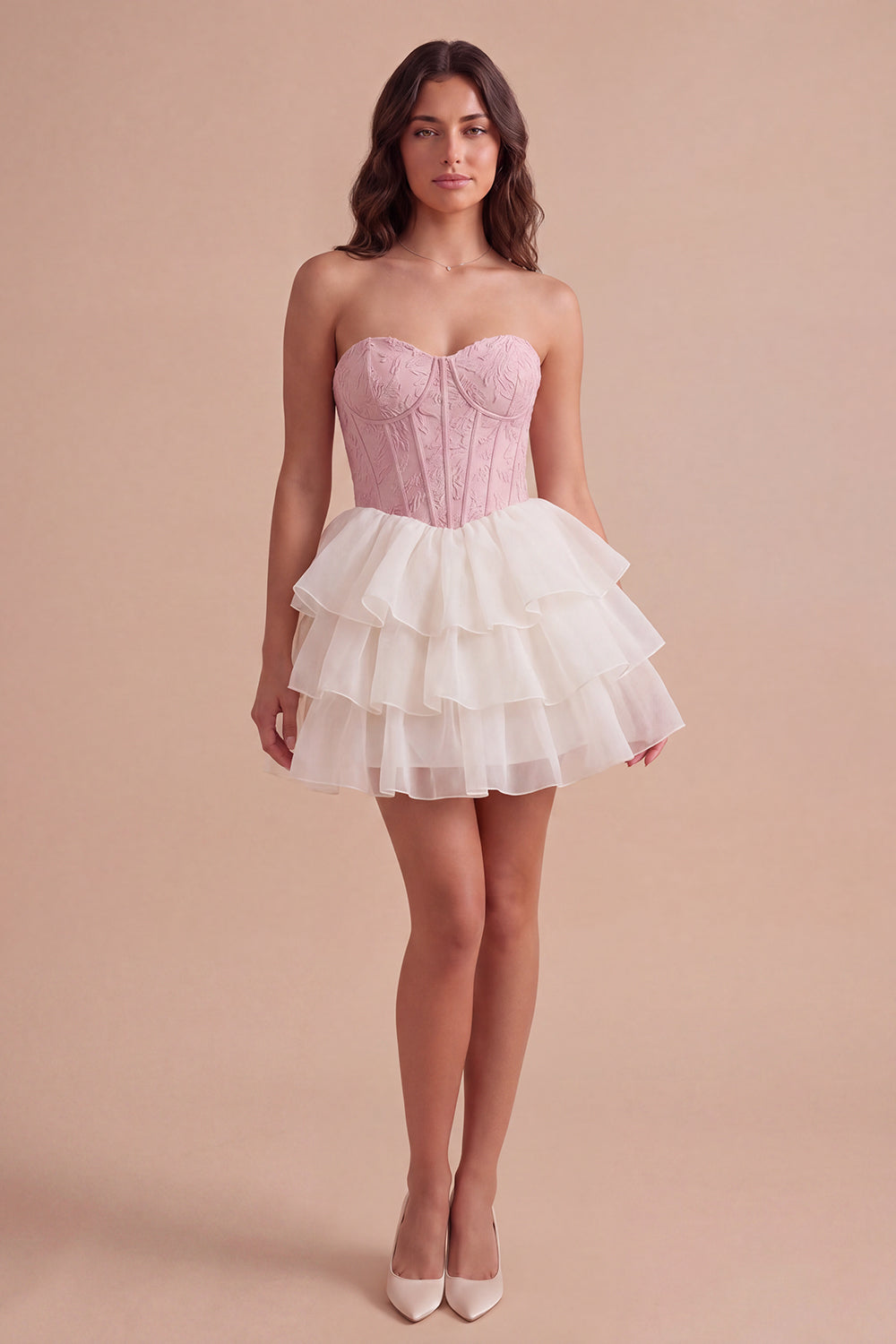 Pink Ruffled Corset Floral Sweetheart Short Homecoming Dress