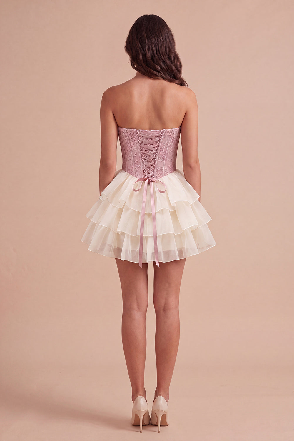 Pink Ruffled Corset Floral Sweetheart Short Homecoming Dress