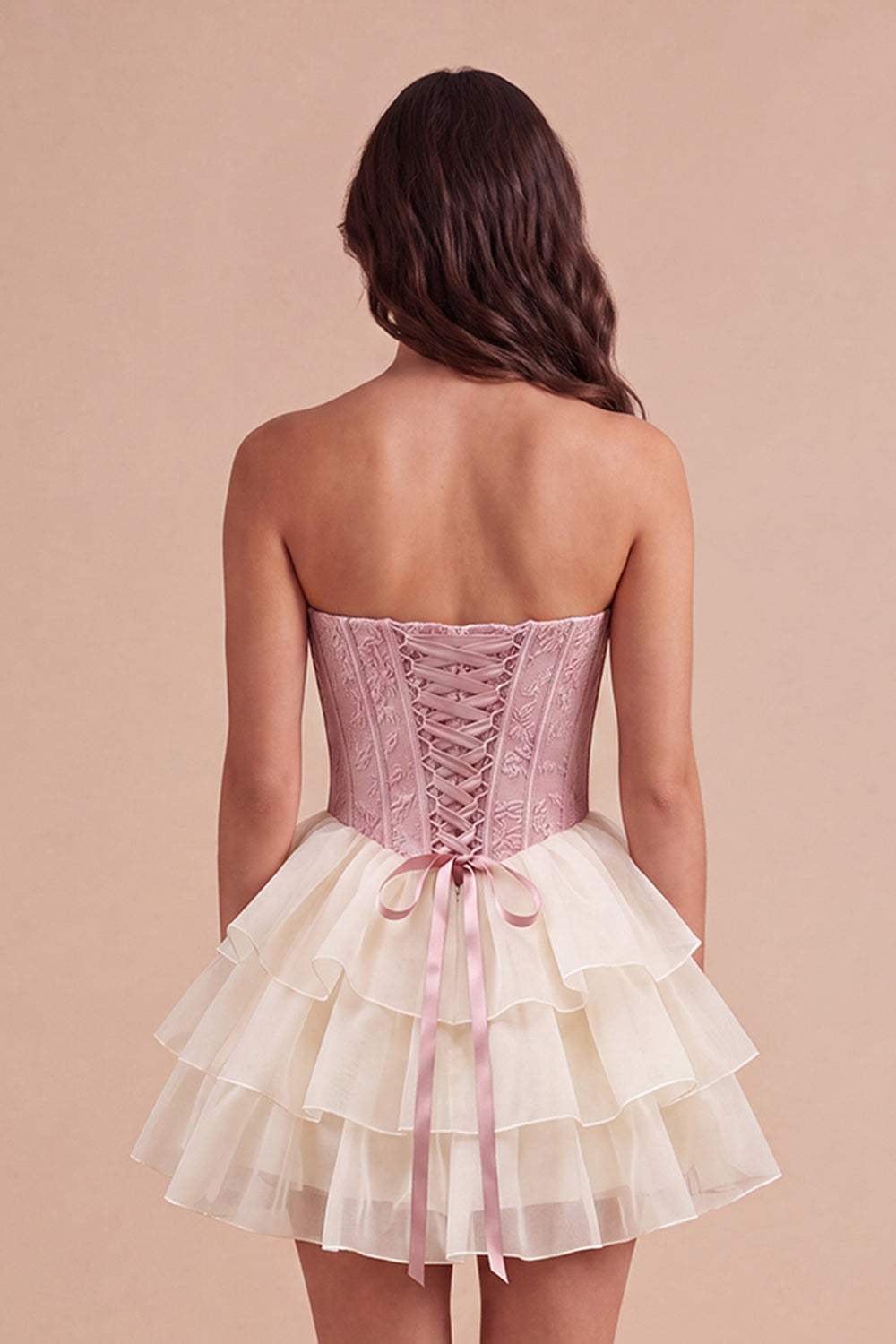 Pink Ruffled Corset Floral Sweetheart Short Homecoming Dress