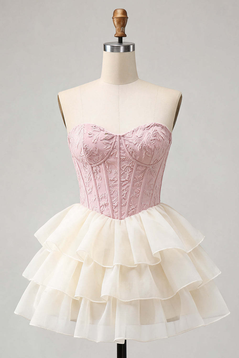 Pink Ruffled Corset Floral Sweetheart Short Homecoming Dress