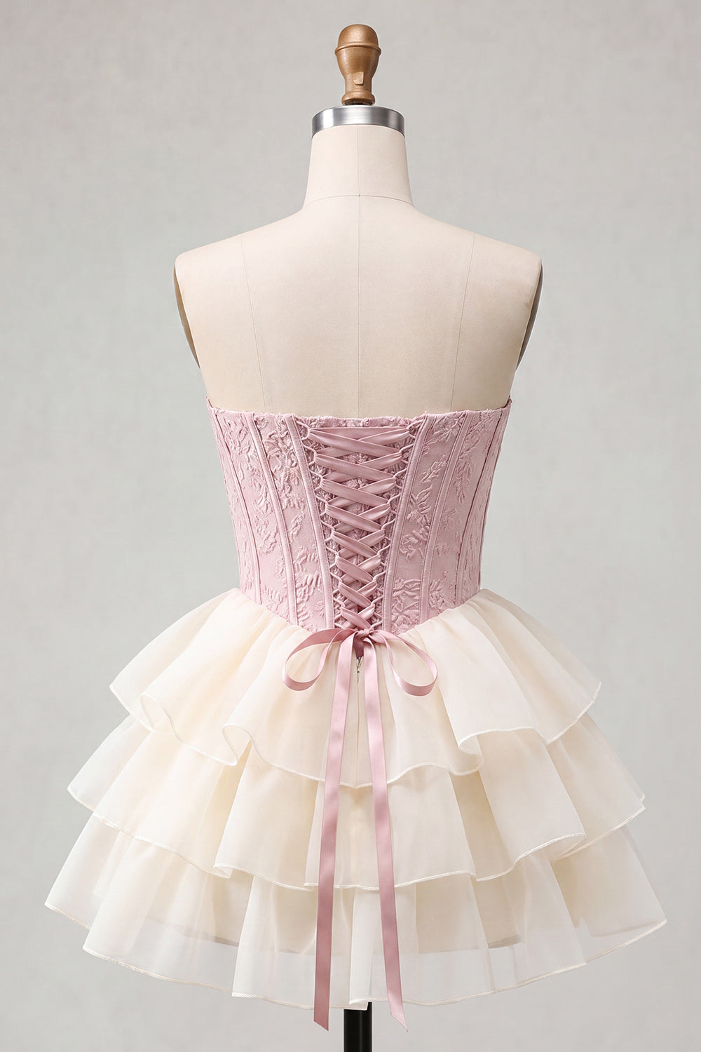 Pink Ruffled Corset Floral Sweetheart Short Homecoming Dress