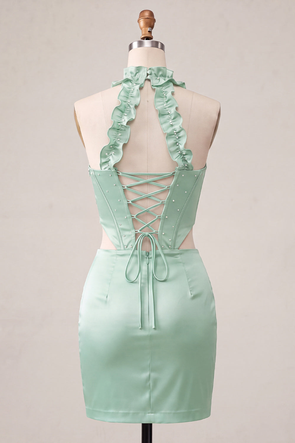 Mint Green Corset Beaded Short Homecoming Dress with Slit